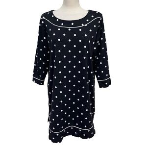 Lands' End Black and White Polka Dot Boatneck Stretch Dress Women's Size XL 18